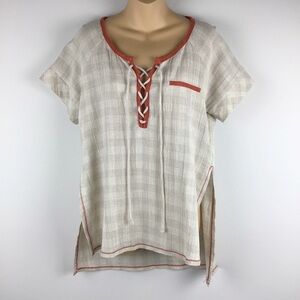 Anthropologie Hem & Thread Tan Lace Up Shirt | Medium